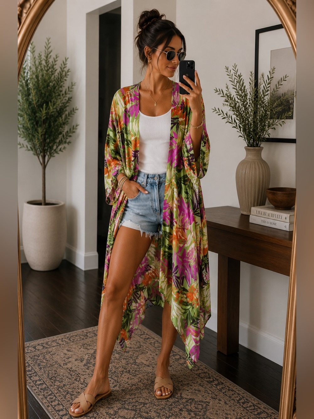 Jessica Simpson Tropical Floral Kimono in Green, Purple, Orange